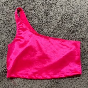 One Shoulder Bright Pink Crop Top